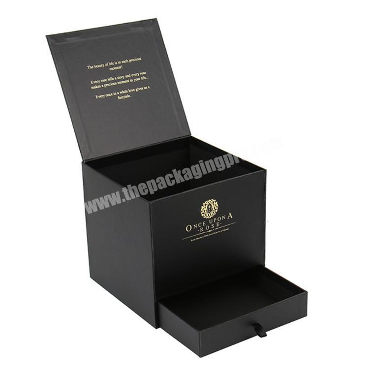 handmade luxury square black flower gift box with drawer