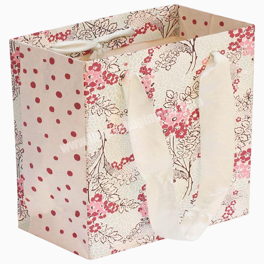 Handmade Red & White Eco-Friendly 6x8 Paper Bag with Floral Pattern & White Ribbon Handle Elegant Gift Bags