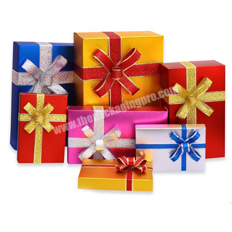 Hard cardboard Christmas gift packaging boxes with fixed ribbon