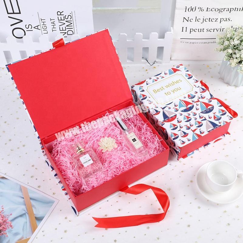 Hard Luxury Paper Cardboard cosmetic Box with Silk Ribbon