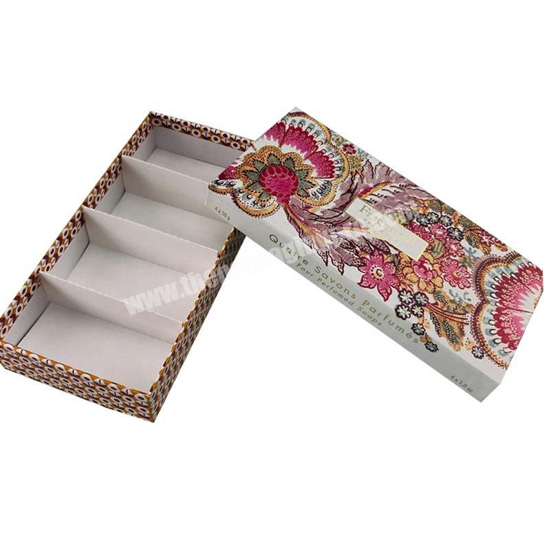 hard paper custom printed top and base set up 4 PCS perfume soap packaging box with paper compartment