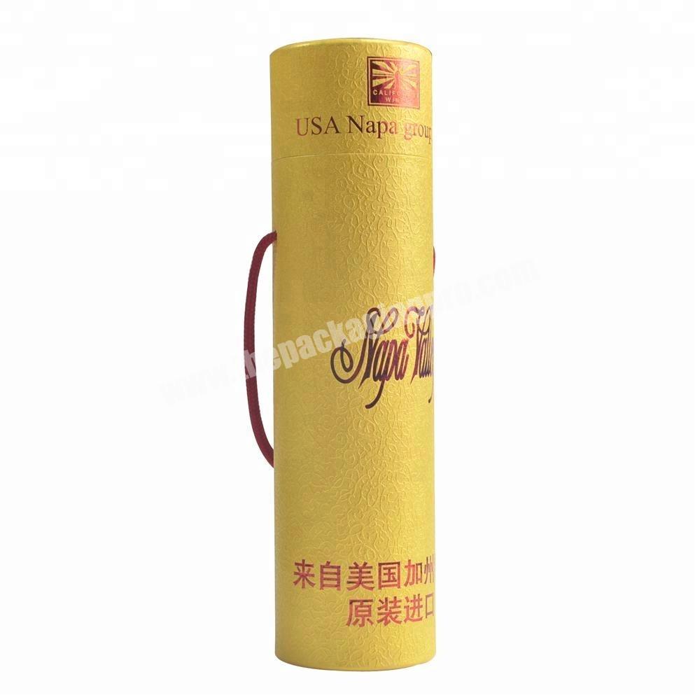 Hat Paperboard Wine Packing Boxes With Lid And Handle Rope Rose Color Embossing Stamping Tube