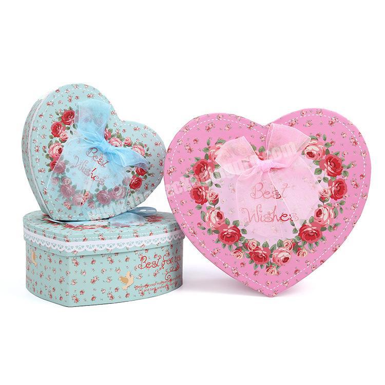 Heart Shape Decorative Mini Gift Box Ribbon Rose Print Best-selling Wedding Gift Box Small Cheap And Fine Luxury Paper Box