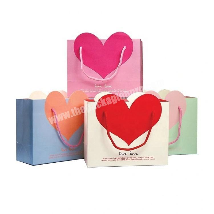 Heart Shaped Design Pink Color Custom Print Shopping Paper Gift Bag