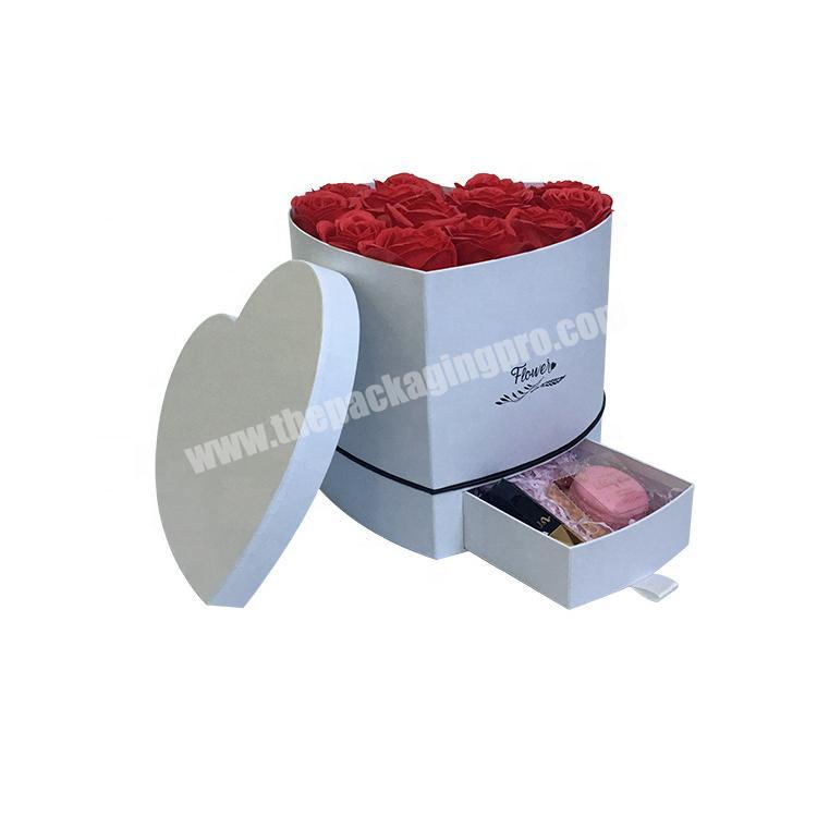 Heart Shaped White Cardboard Gift Rose Hat Flower Box With Drawer