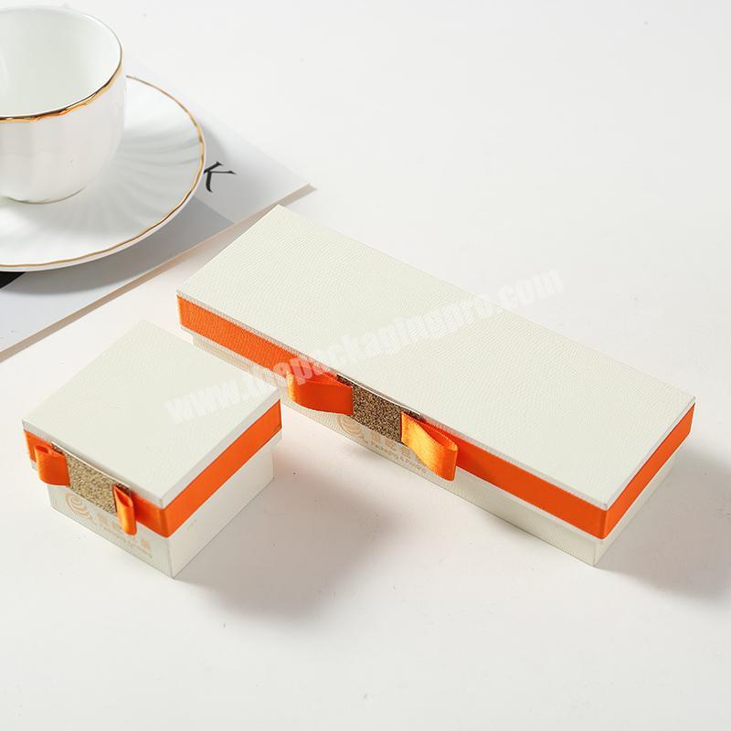 Heaven and Earth cover gift box with orange  bow Plain White Paper gift Box,White Cardboard Box for gift