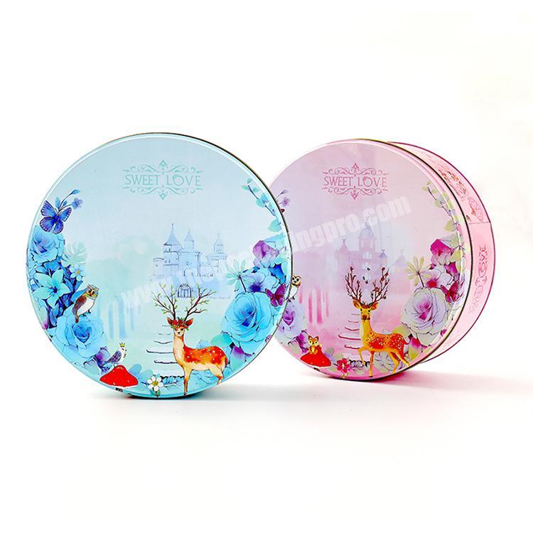 Heaven and earth cover holiday pink round chocolate candy tin box