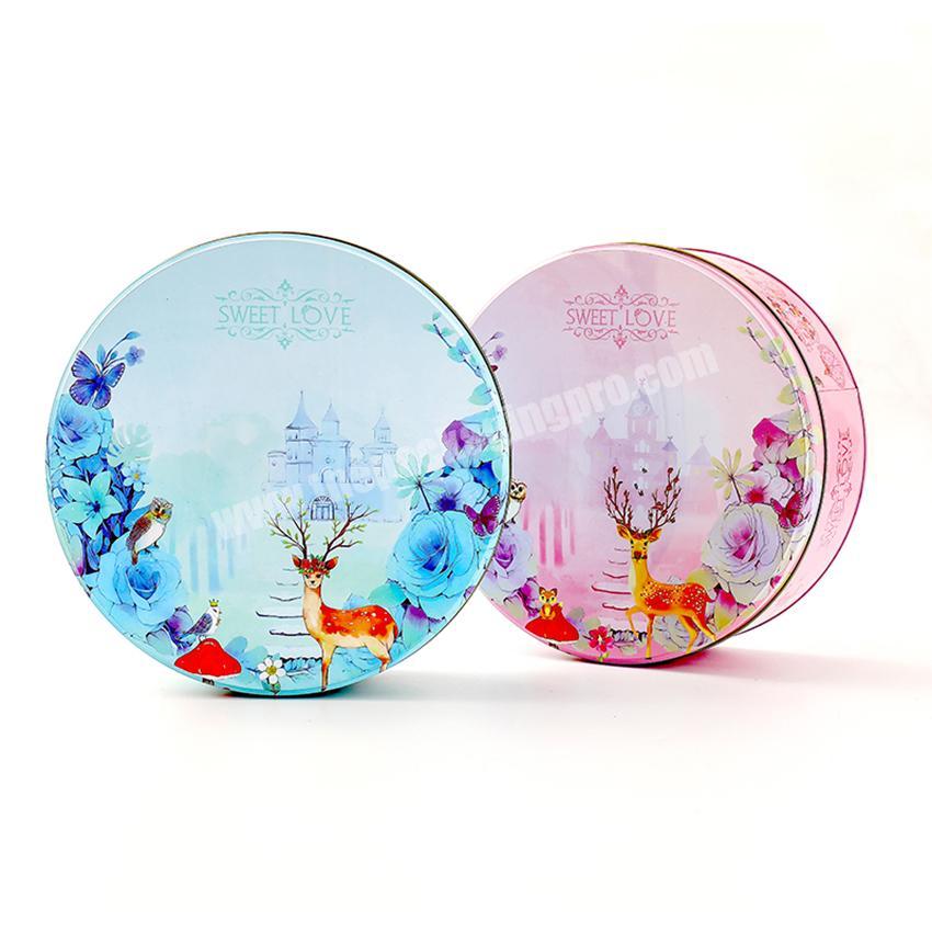 Heaven and earth cover holiday pink round tin storage chocolate gift candy packaging box