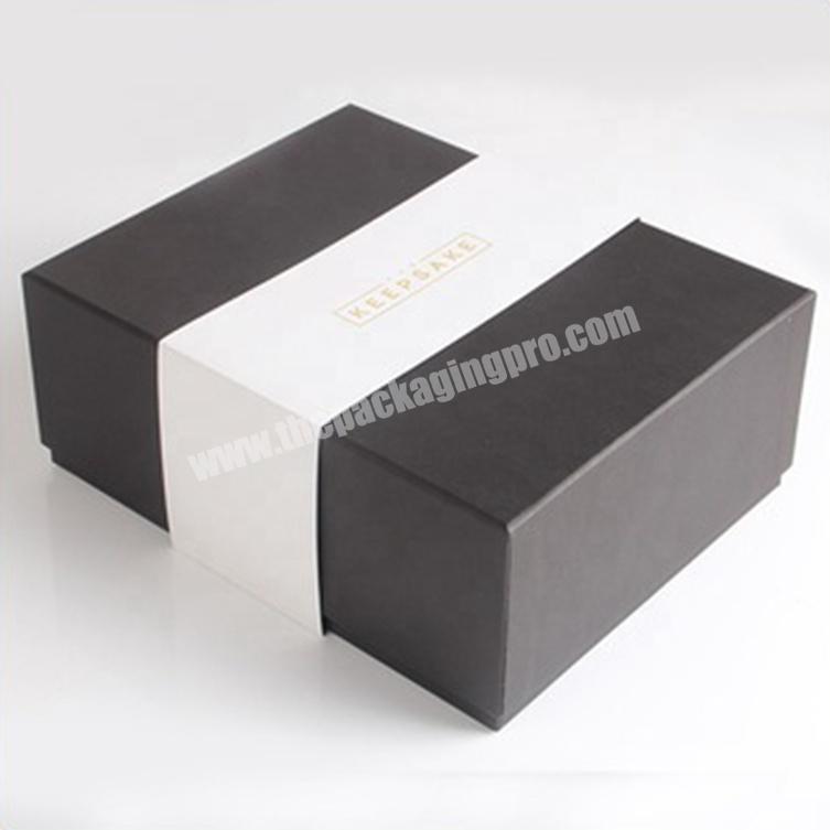 high end black packaging paper box with white sleeve