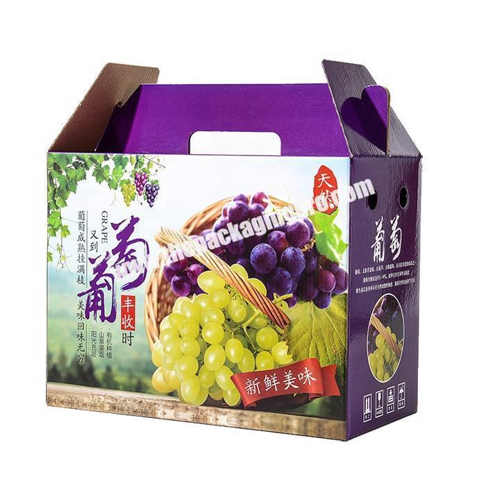 High end corrugated paper fruit grape packaging carton box with handle