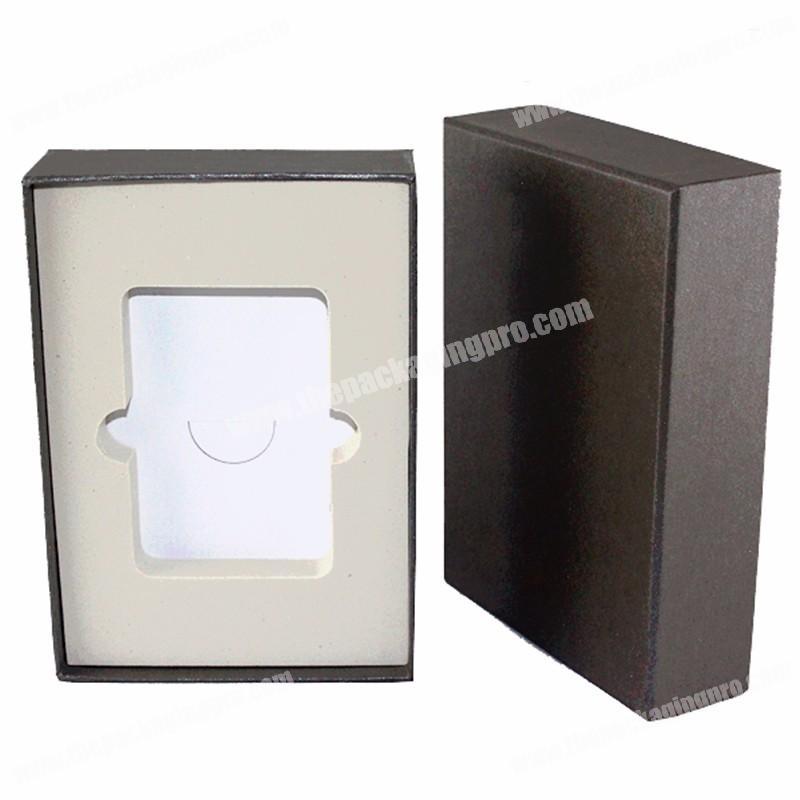 High end custom business gift USB card EVA hold black paper printing logo lid base packaging box