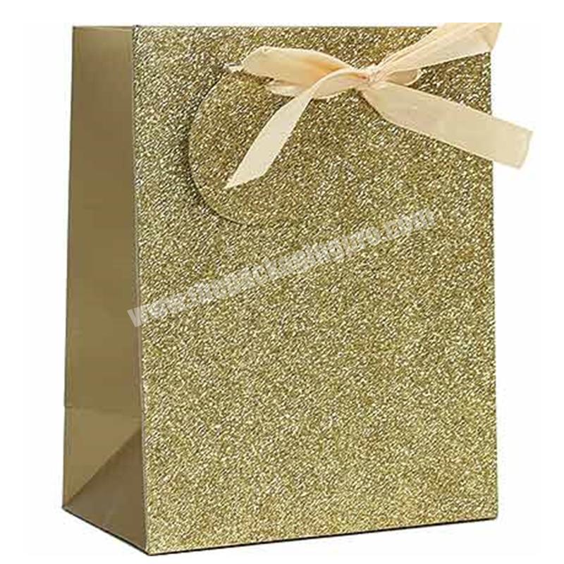 High-end custom gold glitter paper shopping gift package bags
