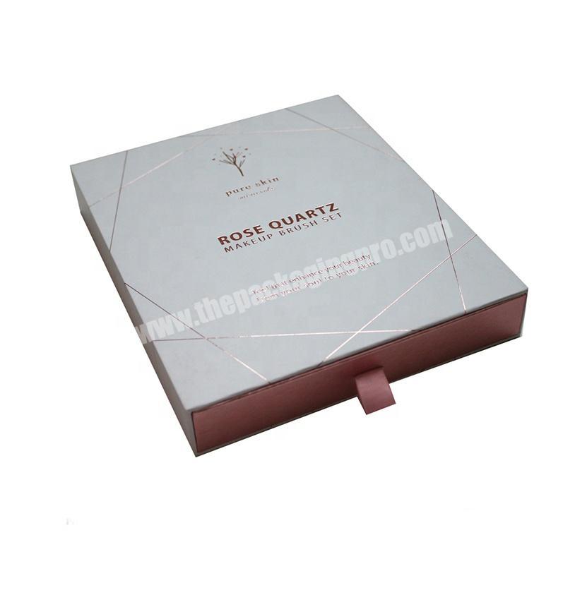 High end Luxury cosmetic slide open cardboard drawer makeup brush set packaging gift box