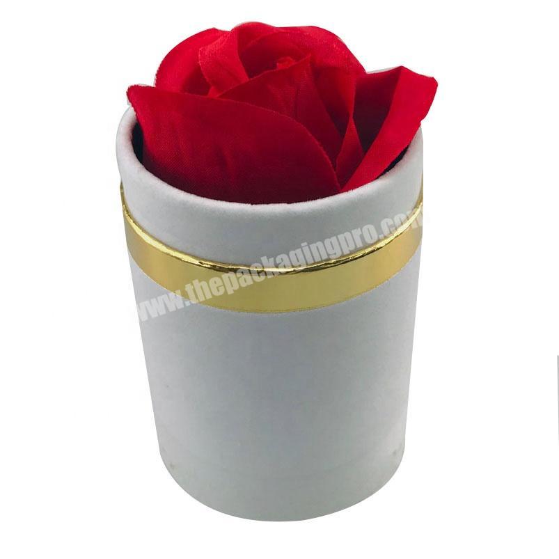 high-end rigid white velvet round rose box for single eternal rose preserved flower