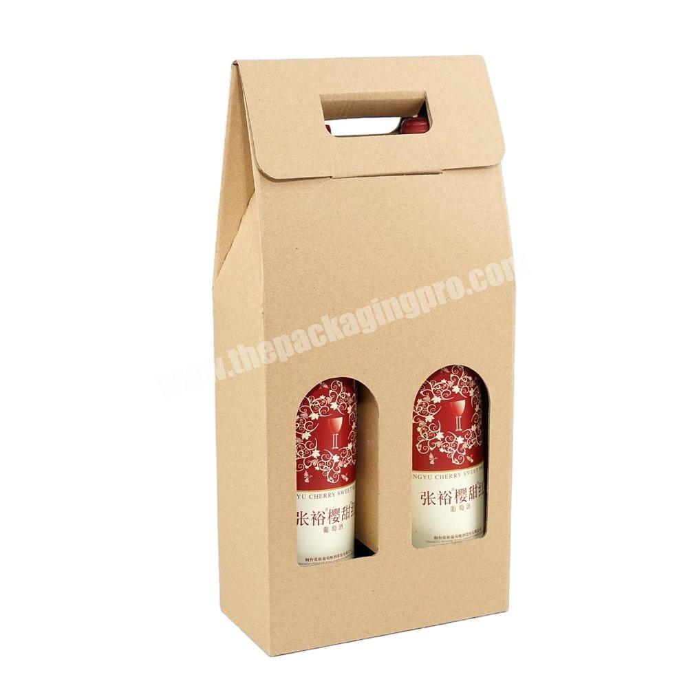 High End Workmanship Customized Logo Kraft Brown Paper Wine Box With Handle