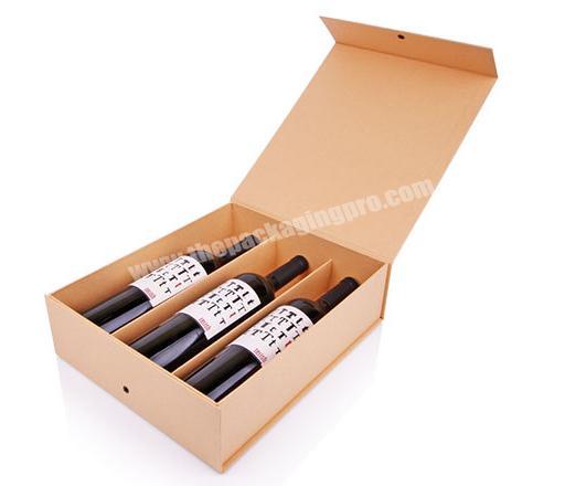 High quality 3 bottle magnetic wine glass packaging paper gift box with dividers