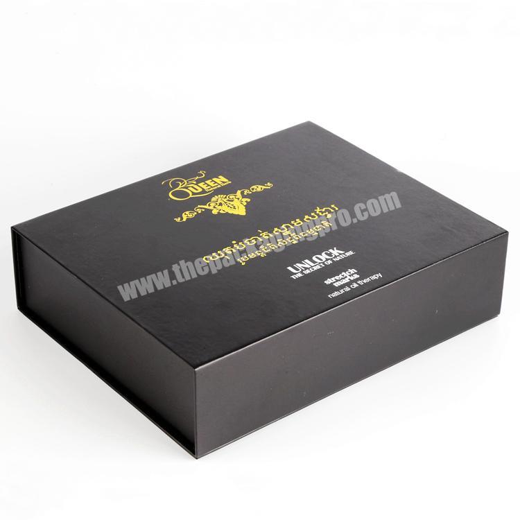 High quality custom cardboard paper square magnetic black gift packaging box with eva insert