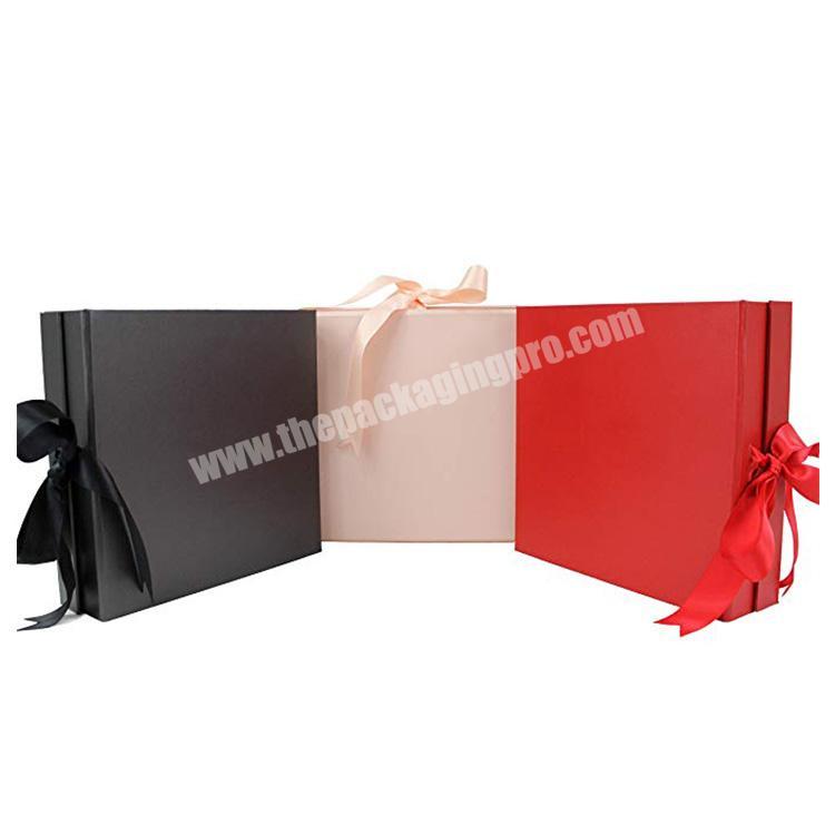 high quality custom folding pink packaging gift box with ribbon