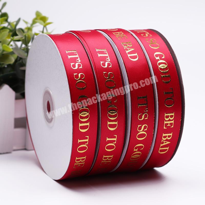 High Quality Custom Gold Silver Foil Red Satin Ribbon Custom Print Logo
