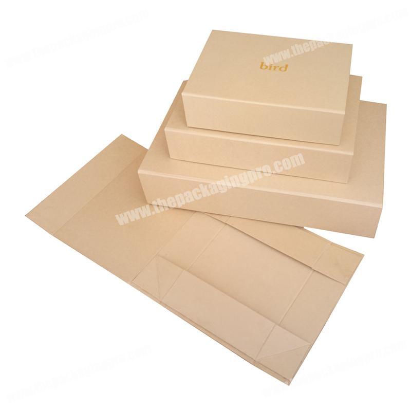 High Quality Custom Kraft Brown Paperboard flat collapsible magnetic closing flap top gift box packaging