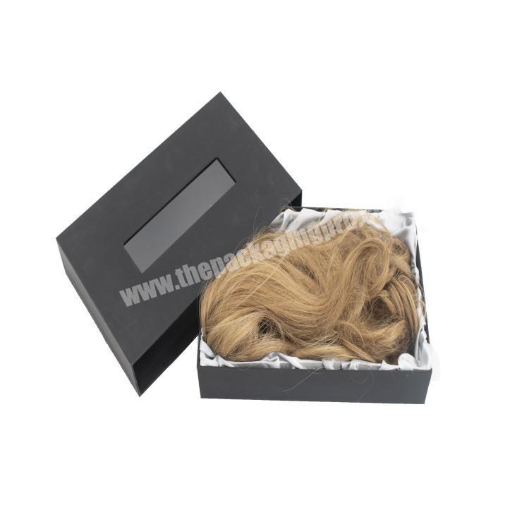 High quality Custom Logo Black drawer box with window Package for Hair Bundle Weave Extension Wig Boxes Hair Packaging Box