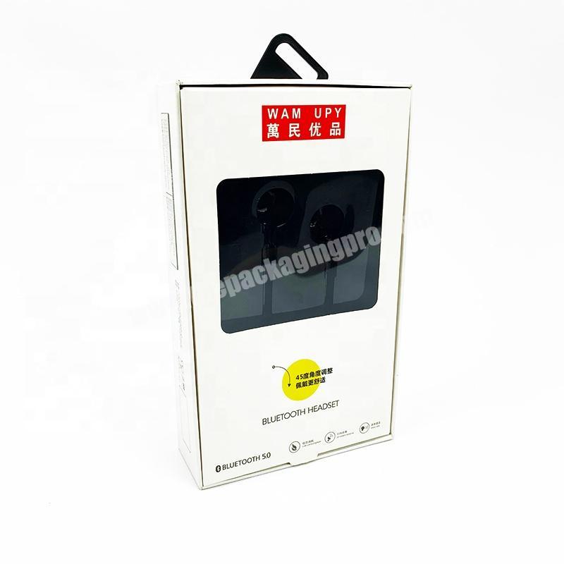 High quality custom logo cardboard paper headset packaging PET tray gift box with plastic hanger