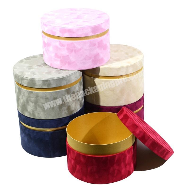 High Quality Custom Logo Printing Velvet Fabric Round Cylinder Preserved Flower Boxes For Rose