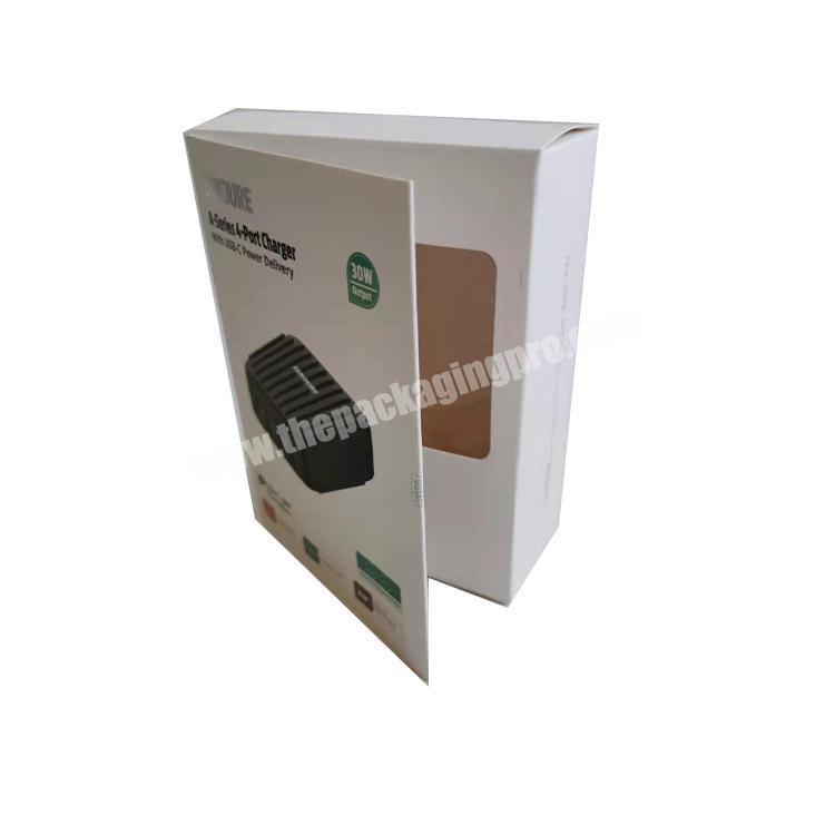High quality flap cardboard box usb charger packaging paper box with magnet and window