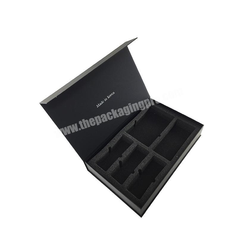 High quality foam insert small matt black cardboard magnetic cosmetic gift box packaging box with lid