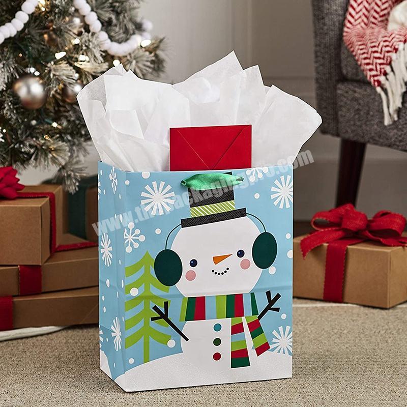 High Quality Free shipping Kraft christmas paper bag with handles for shopping