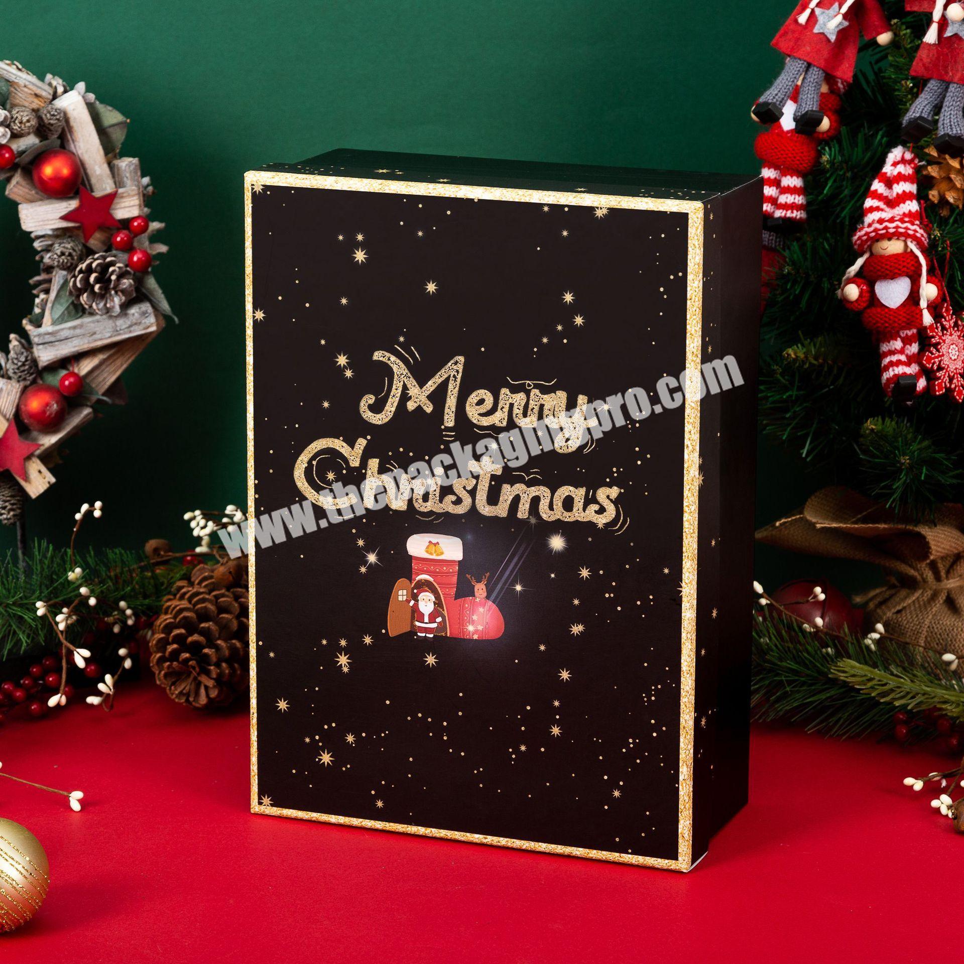 High quality gift box package with Christmas color box gift box Christmas tree pattern black cardboard packaging