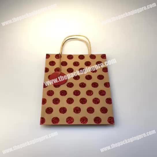 High Quality Glitter Brown Kraft Paper Bag with twist handle for shopping