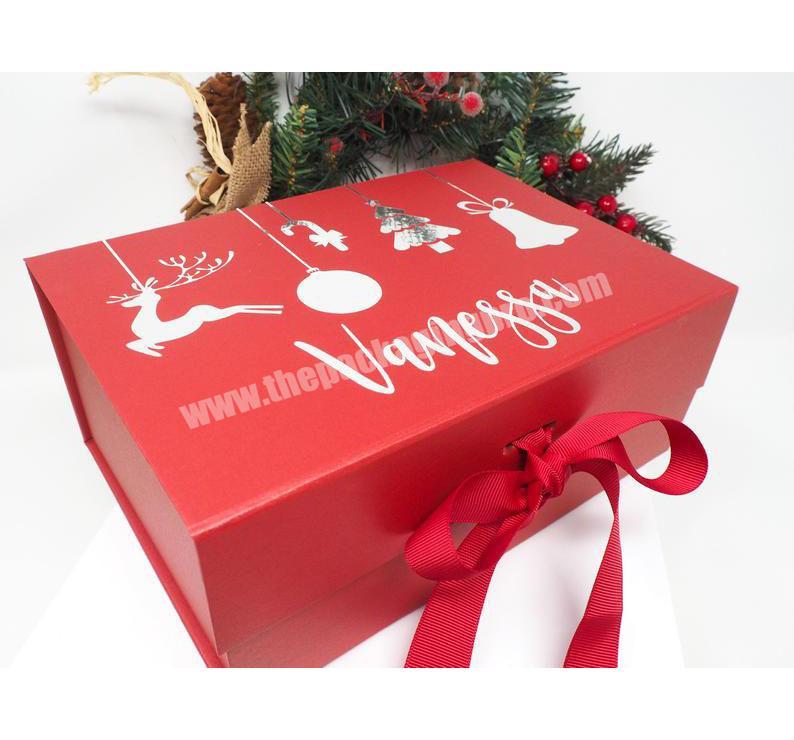 High Quality Gold Foil Stamping Custom Luxury Christmas Eve Box with Ribbon Christmas Gift Box