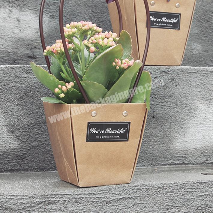 High quality kraft paper bucket flower boxes with plastic handle