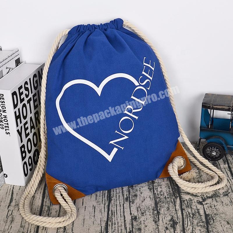 High quality large shoulder drawstring canvas backpack handbag with logo