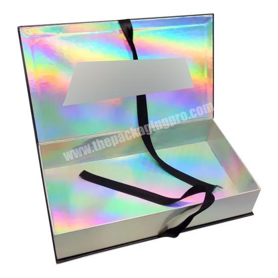 high quality laser rainbow foil magnetic paper book hair extension wig packaging box