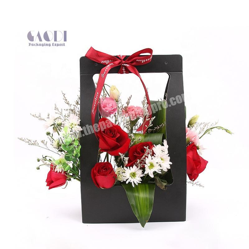 High Quality Low Price Folding Flower Arrangement Basket Portable Paper Box Packaging Bags For Wedding Celebration