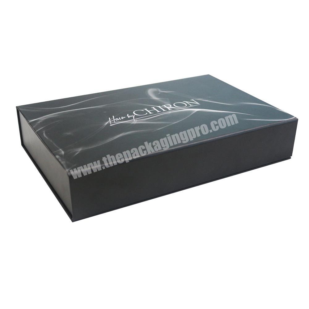 High Quality Luxury Book Shaped Magnetic Silk Insert Custom Packaging Gift Box Black Cardboard Wig Packaging Box