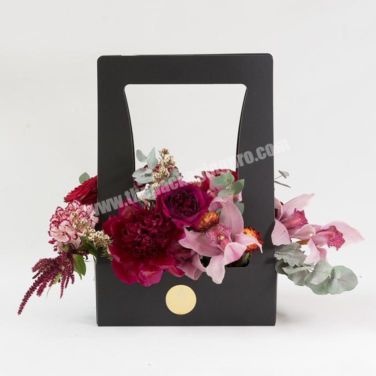 High quality luxury cheapest flower paper bag flower bouquet packaging box with handle