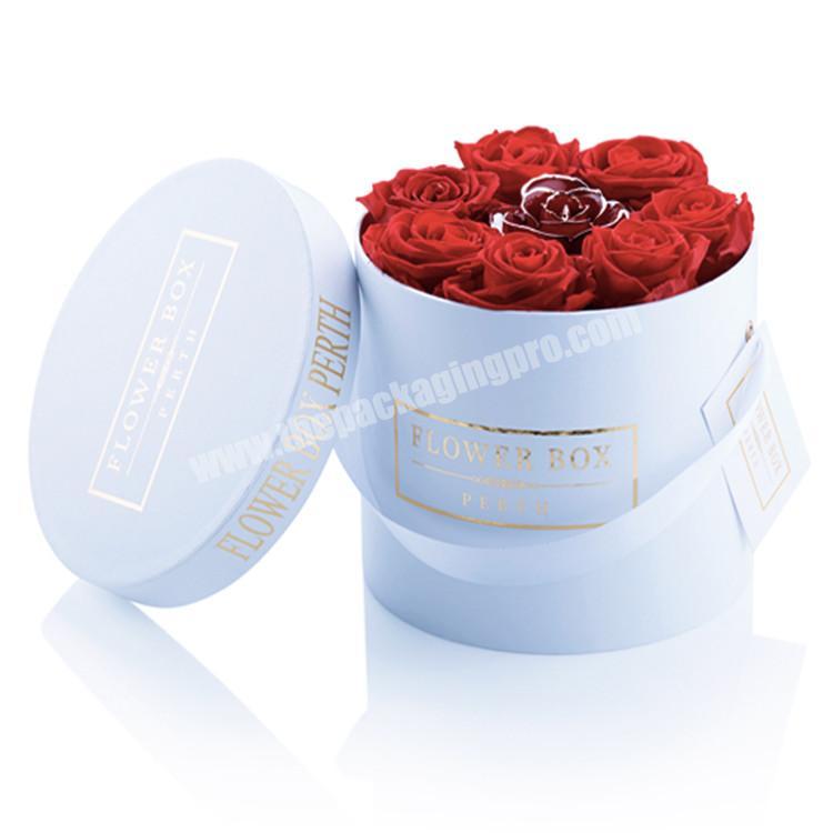 High quality luxury flower round shaped box waterproof flower box with ribbon printed