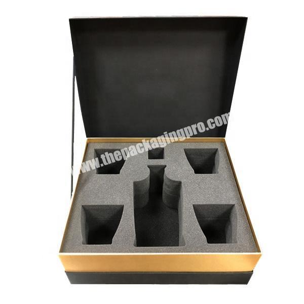 high quality paperboard black gold stamping presentation glass gift packaging box