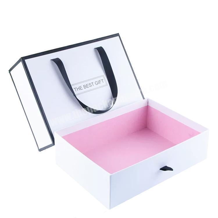 High quality premium customized cosmetic gift box packaging with ribbon handle