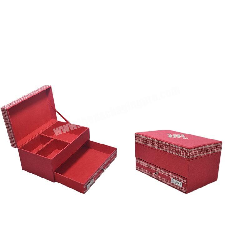 high quality red  PU leather earring necklace black leather  drawer jewelry packaging box