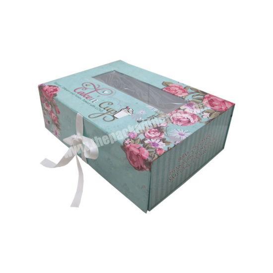 High Quality Rigid Cardboard Folding Paper Box With Ribbon Closure And Clear Window