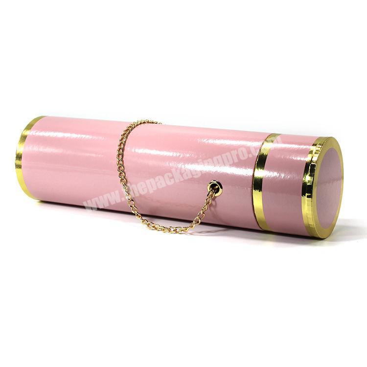 High Quality Round Paper Cardboard Cylinder Pink Gift Packaging Wine Bottle Gift Box