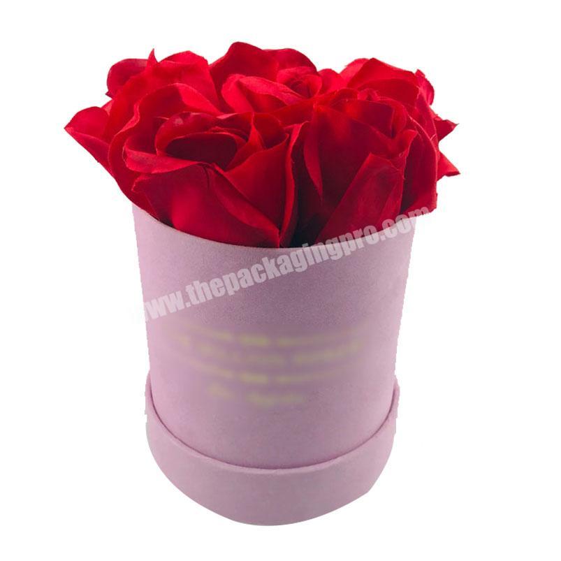 high quality round suede flower box peach color tube gift box for rose with custom logo