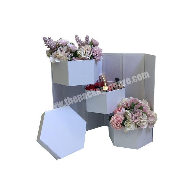 High Quality Special Design 3 Layers Large Hexagonal Flower Packing Boxes for Wedding or Birthday
