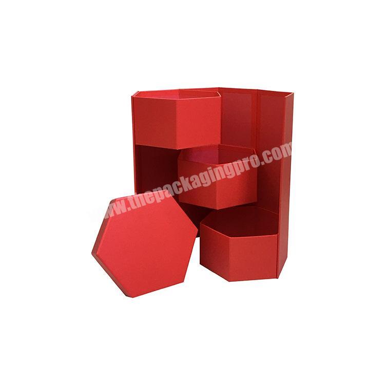 High Quality Special Design 3 Layers Large Hexagonal Flower Packing Boxes for Wedding or Birthday