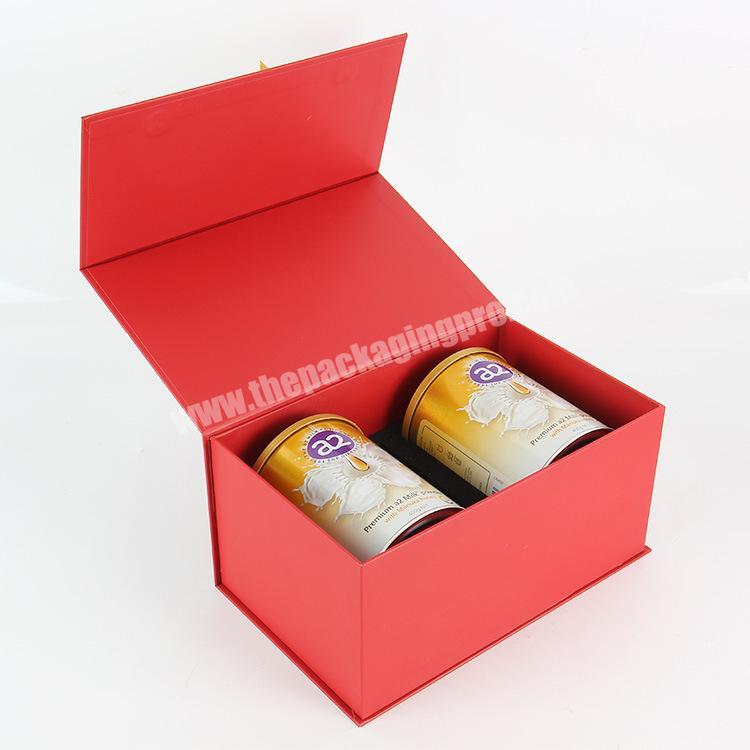 High Quality Strong Hard Chinese Red Boxes Pack Inside Matel Bottle Magnetic Closure Box With Ribbon
