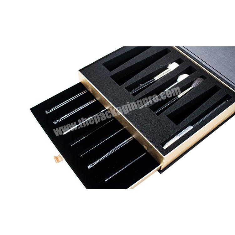 High quality Two Floors Handmade Clamshell Gift Packaging Box with drawer inside for make up brushes